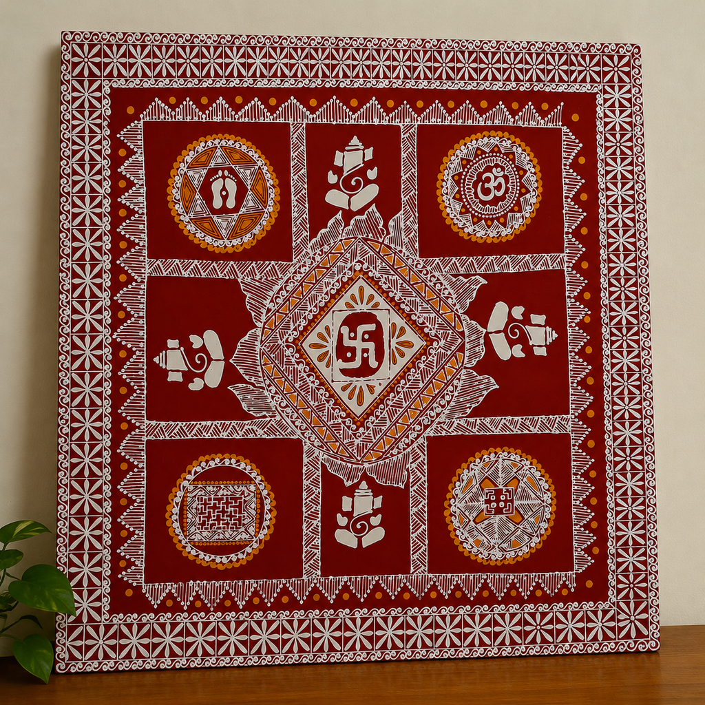 Handmade Aipan Chauki | Sacred Kumaoni Folk Art from Uttarakhand