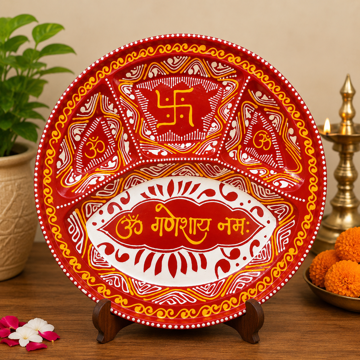 Handmade Aipan Pooja Thali | Traditional Kumaoni Folk Art