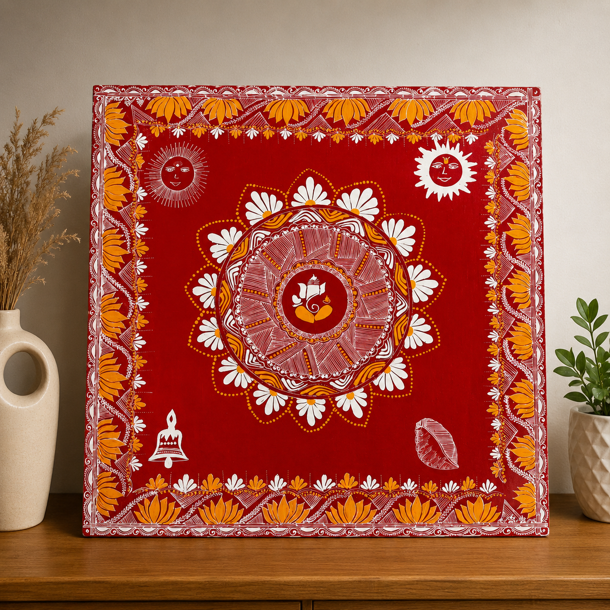 Handmade Aipan Chauki | Sacred Kumaoni Folk Art from Uttarakhand