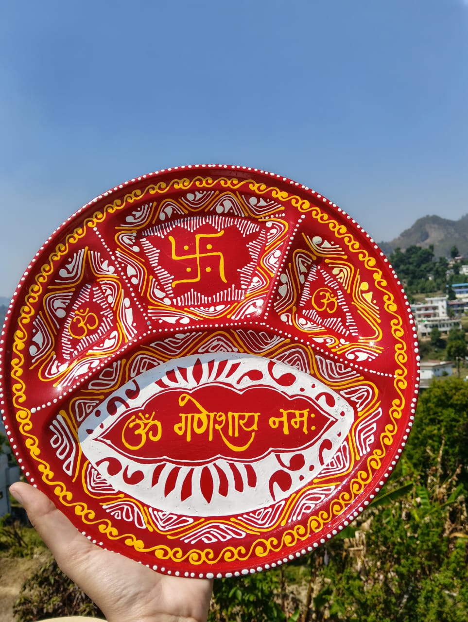Handmade Aipan Pooja Thali | Traditional Kumaoni Folk Art