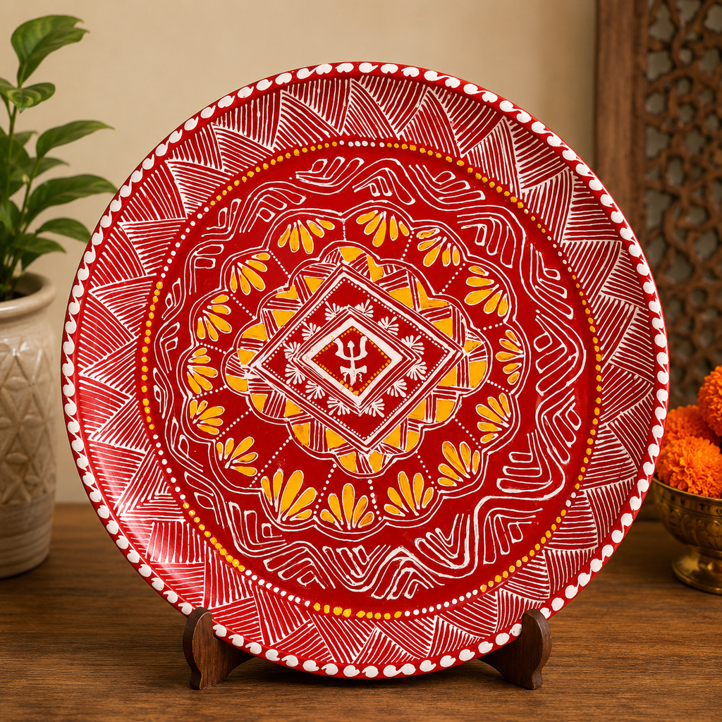 Handmade Aipan Pooja Thali | Traditional Kumaoni Folk Art